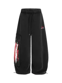 DARKAGE | Distressed Flag Print Cargo Wide Leg Sweatpants
