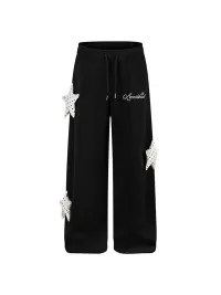 DARKAGE | Star Charm Embroidered Letter Straight Leg Pants