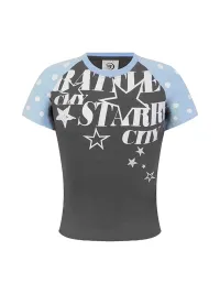 DARKAGE | Polka Dot Color Contrast Star Print T-Shirt