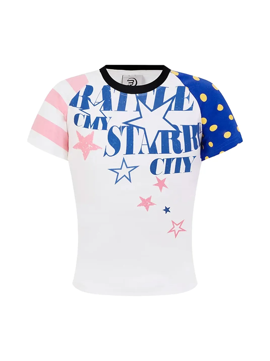 DARKAGE | Polka Dot Color Contrast Star Print T-Shirt