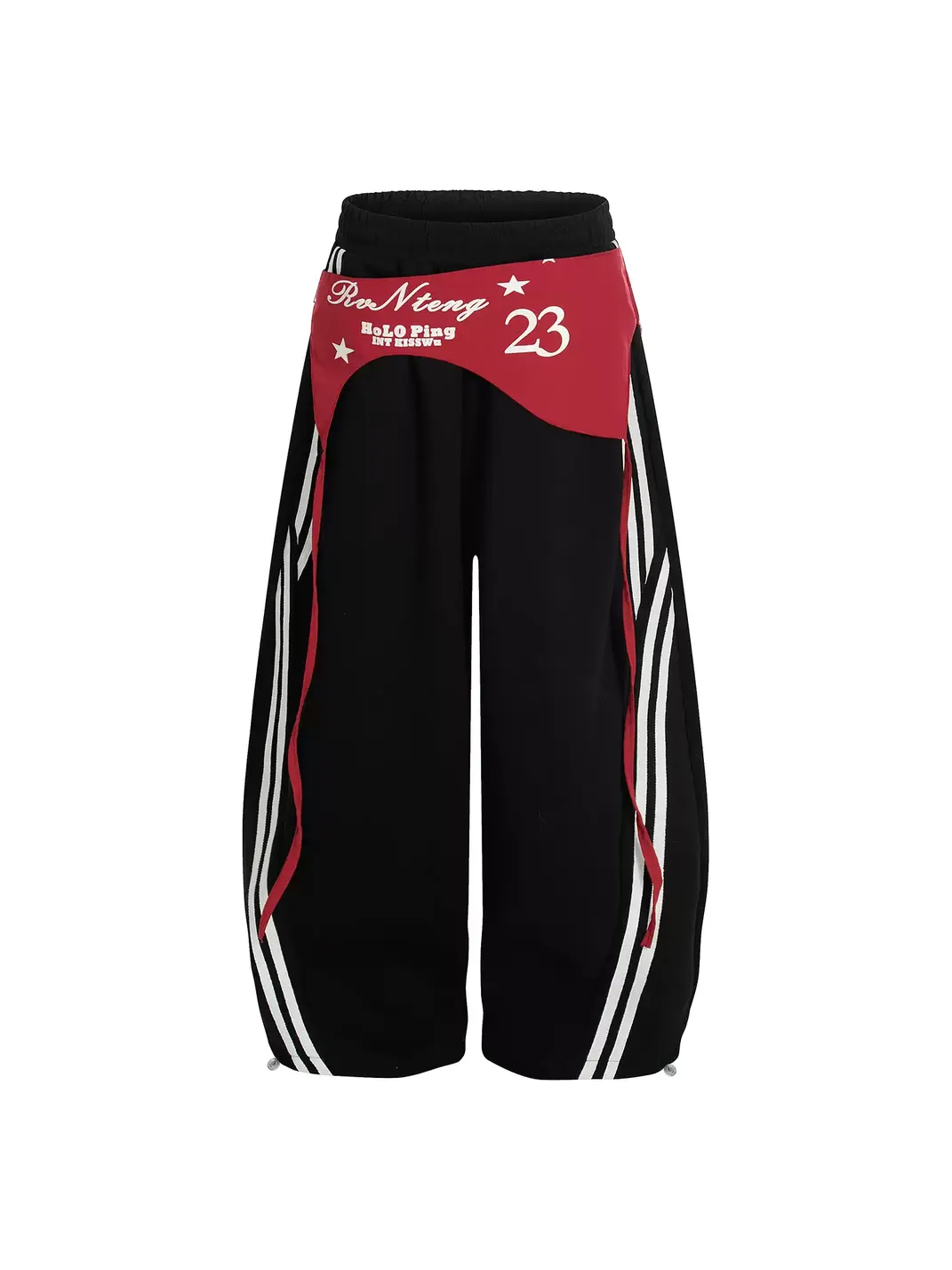 DARKAGE | Waist Panel Star Number Print Stripe Drawstring Sweatpants