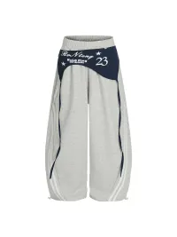 DARKAGE | Waist Panel Star Number Print Stripe Drawstring Sweatpants