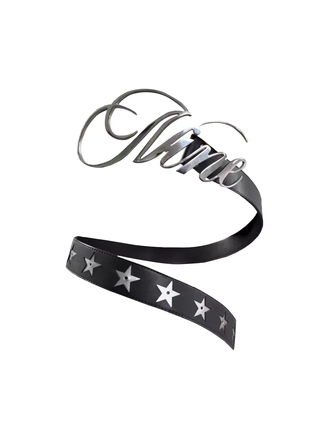 99CLUB | Script Font Five-Pointed Star Patchwork Leather Belt