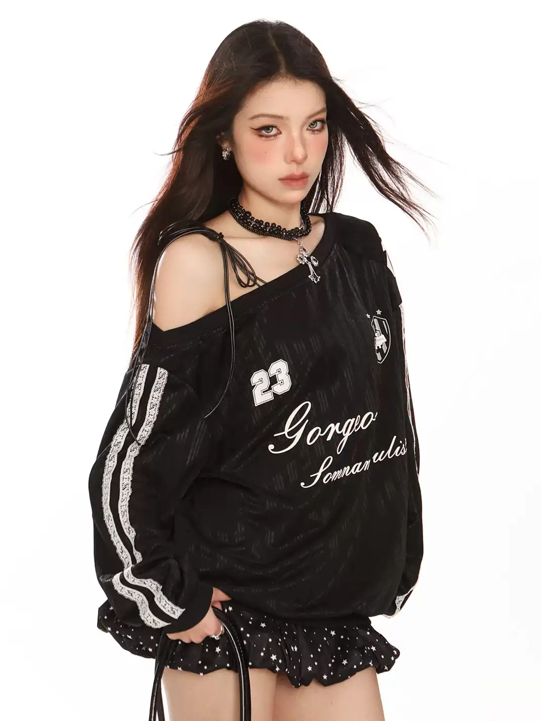 BIGGOLD | One Shoulder Tie Strap Long Sleeve Sweatshirt