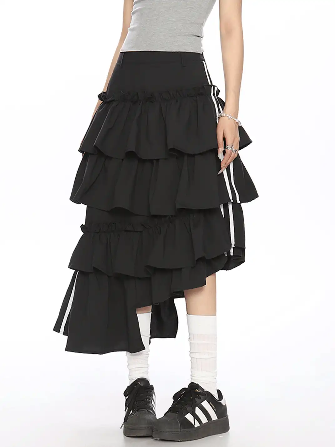 BIGGOLD | Irregular Stripe Color Contrast Tiered Skirt