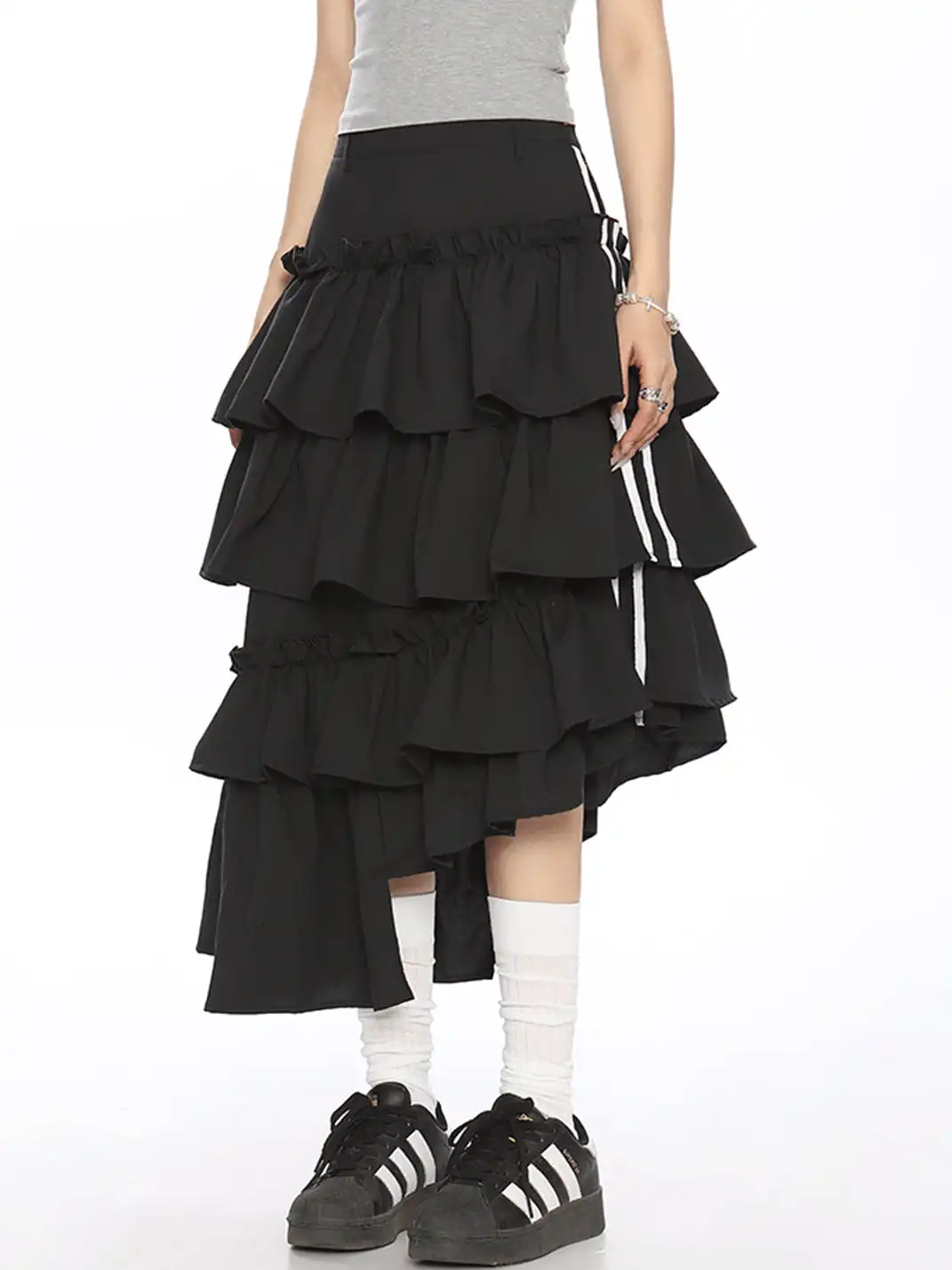 BIGGOLD | Irregular Stripe Color Contrast Tiered Skirt