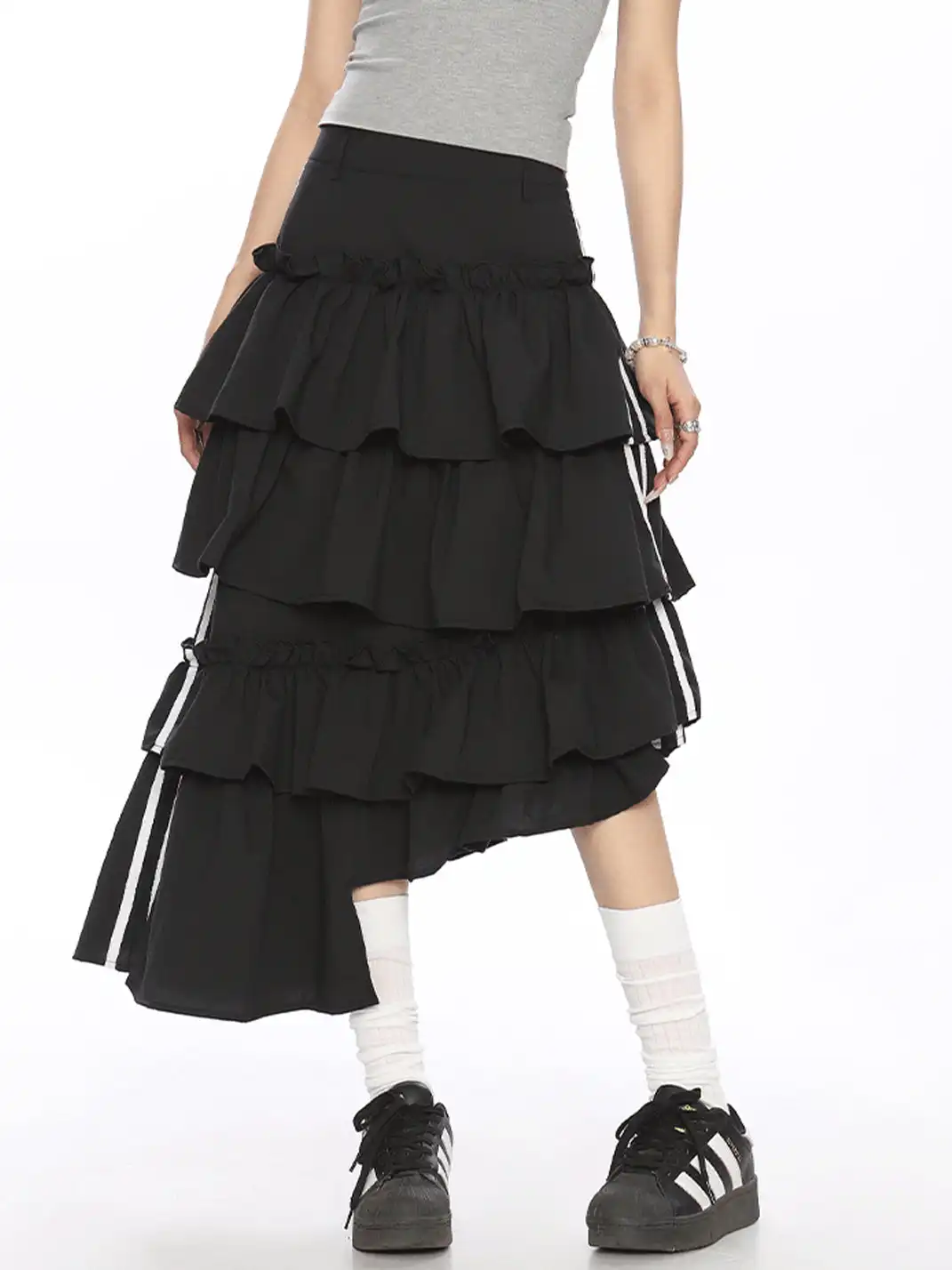 BIGGOLD | Irregular Stripe Color Contrast Tiered Skirt