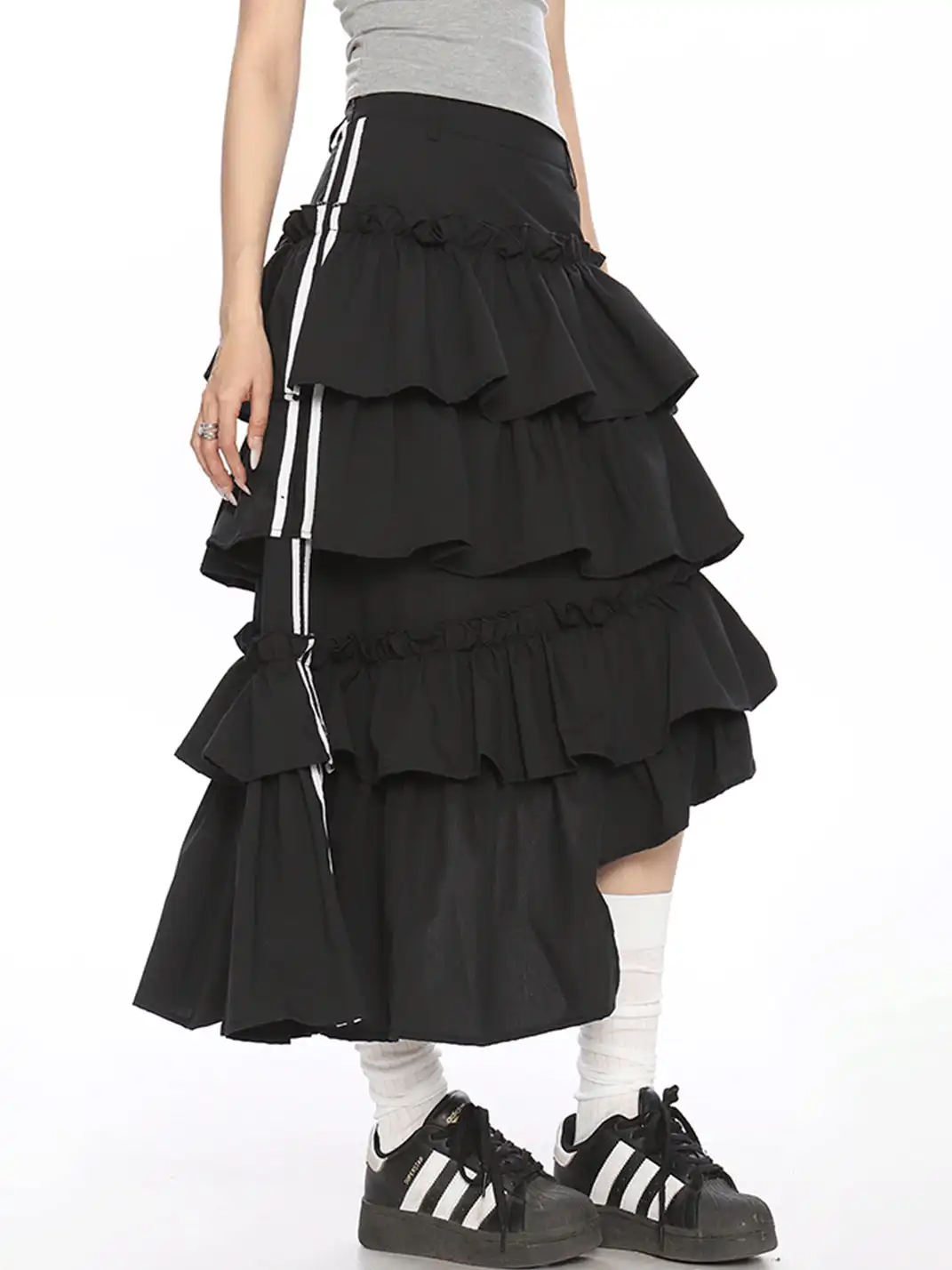 BIGGOLD | Irregular Stripe Color Contrast Tiered Skirt