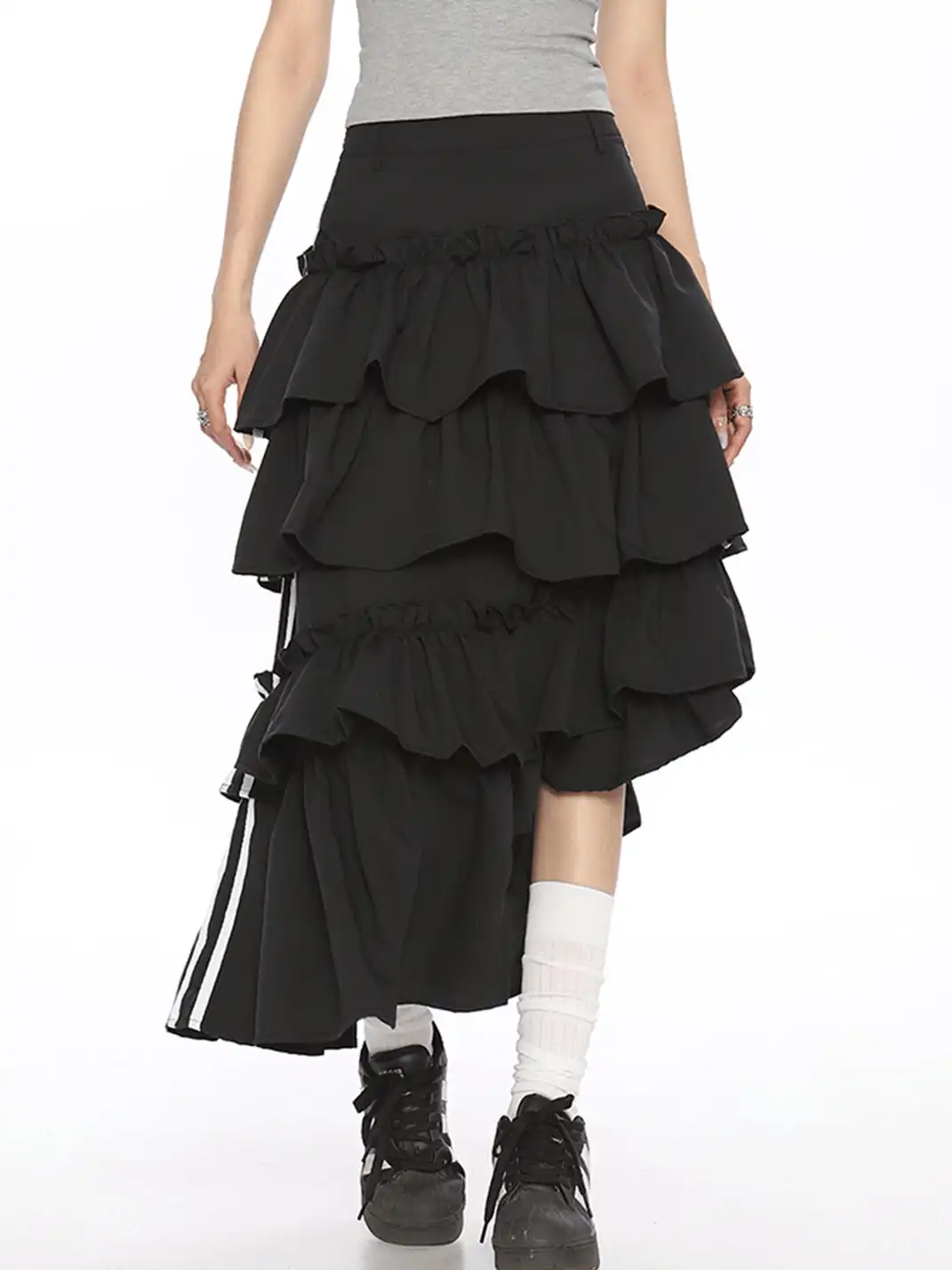 BIGGOLD | Irregular Stripe Color Contrast Tiered Skirt