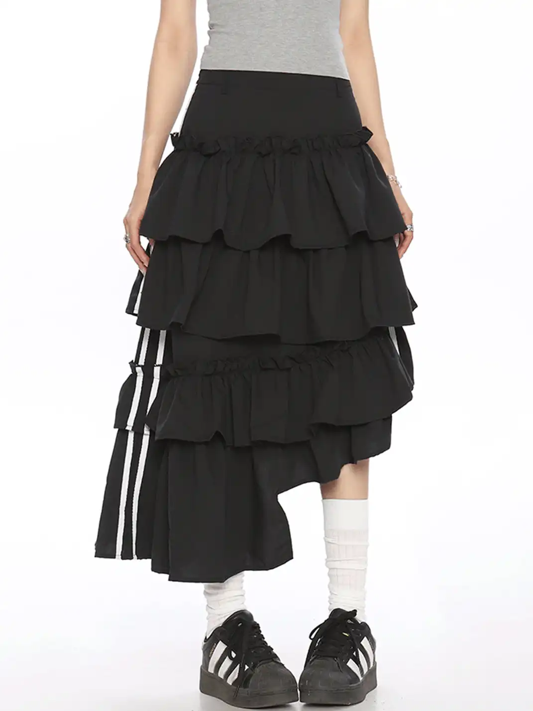 BIGGOLD | Irregular Stripe Color Contrast Tiered Skirt