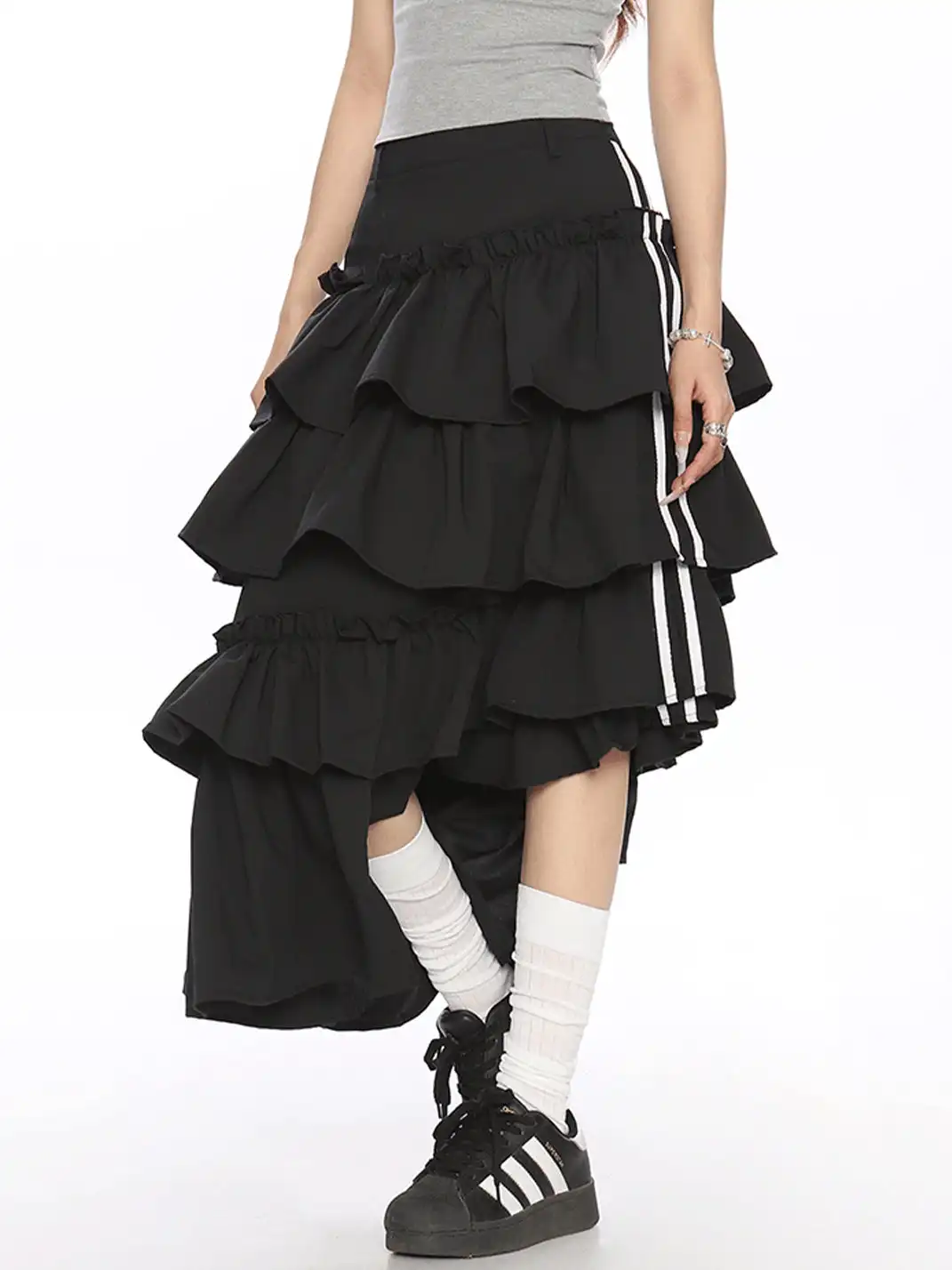 BIGGOLD | Irregular Stripe Color Contrast Tiered Skirt
