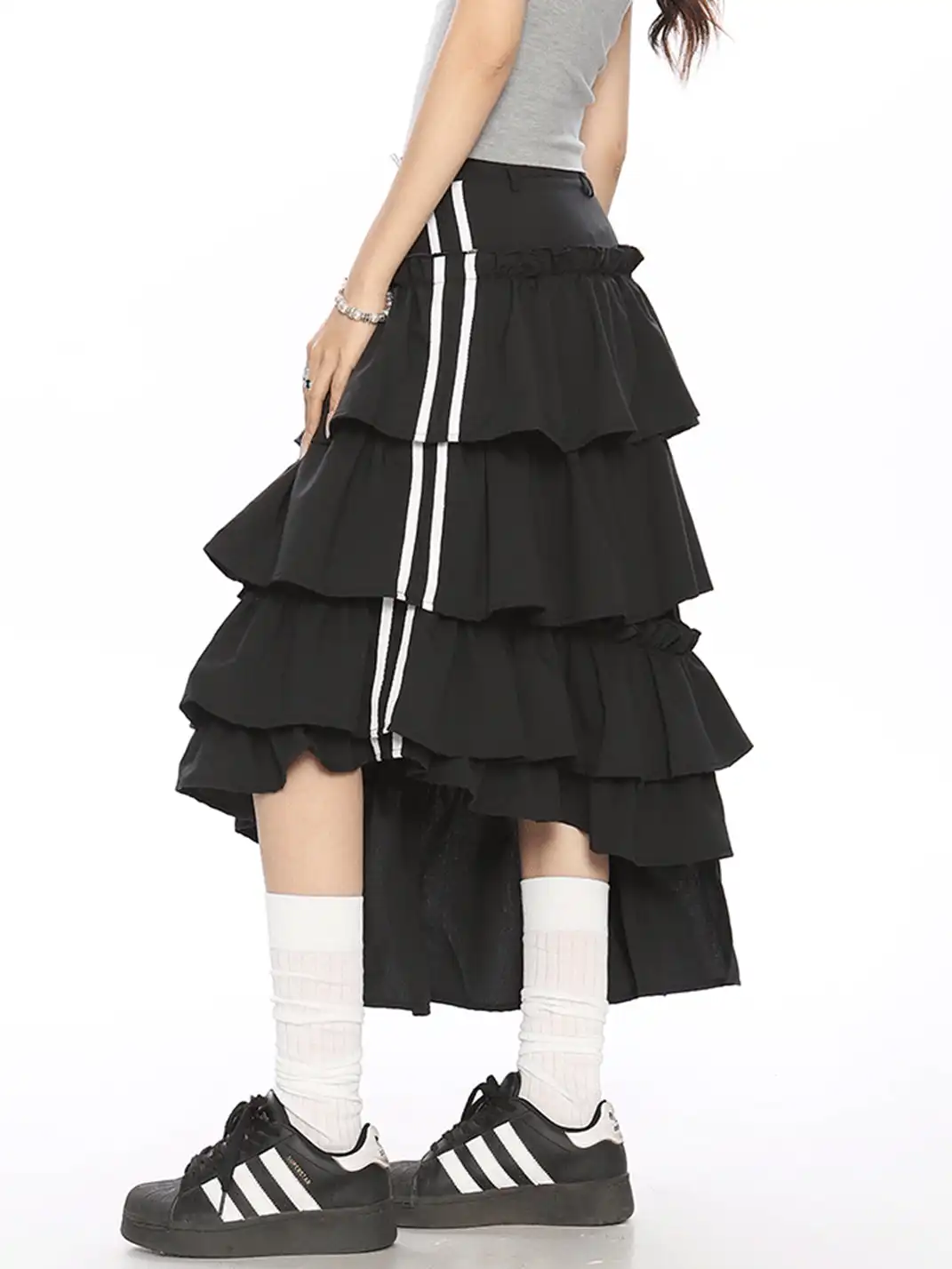 BIGGOLD | Irregular Stripe Color Contrast Tiered Skirt
