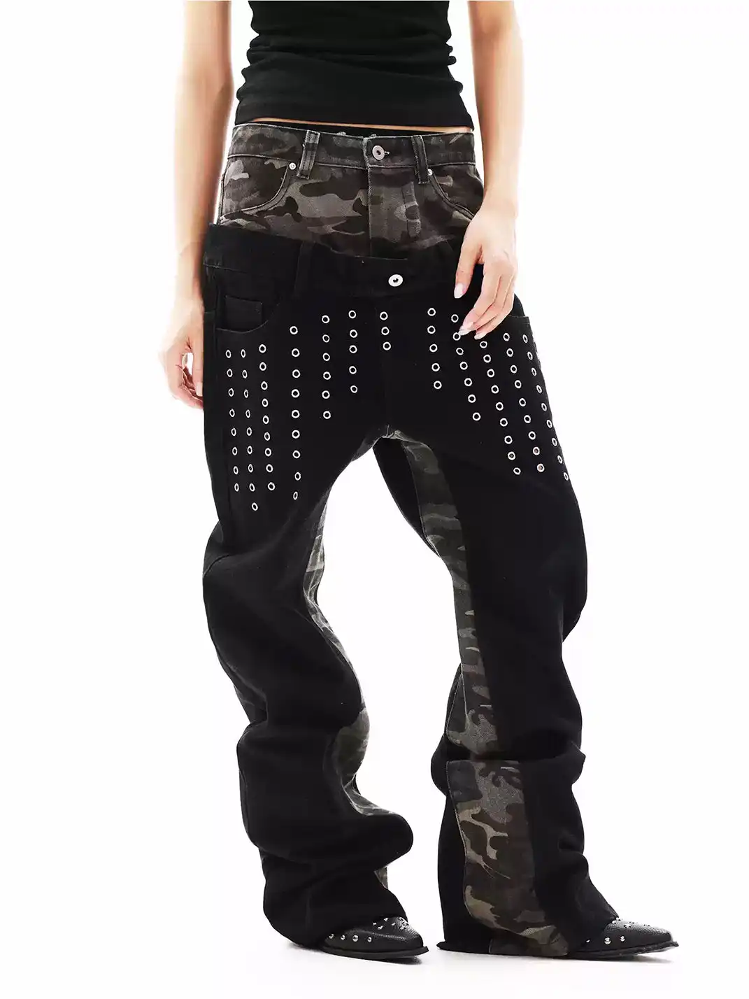 DETW | Double Waist 13oz Camo Metal Eyelet Stacked Jeans
