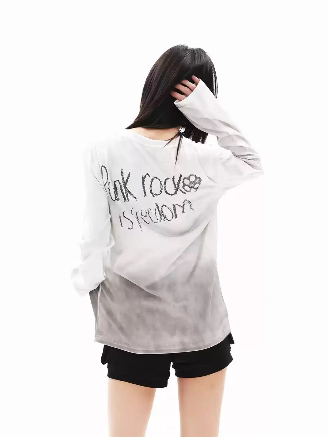 DETW | Washed Distressed Dirty Dye Dual Gun Slogan Long Sleeve T-Shirt