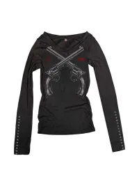 DETW | Dark Style Dual Gun 2000S Slogan V-Neck Long Sleeve T-Shirt