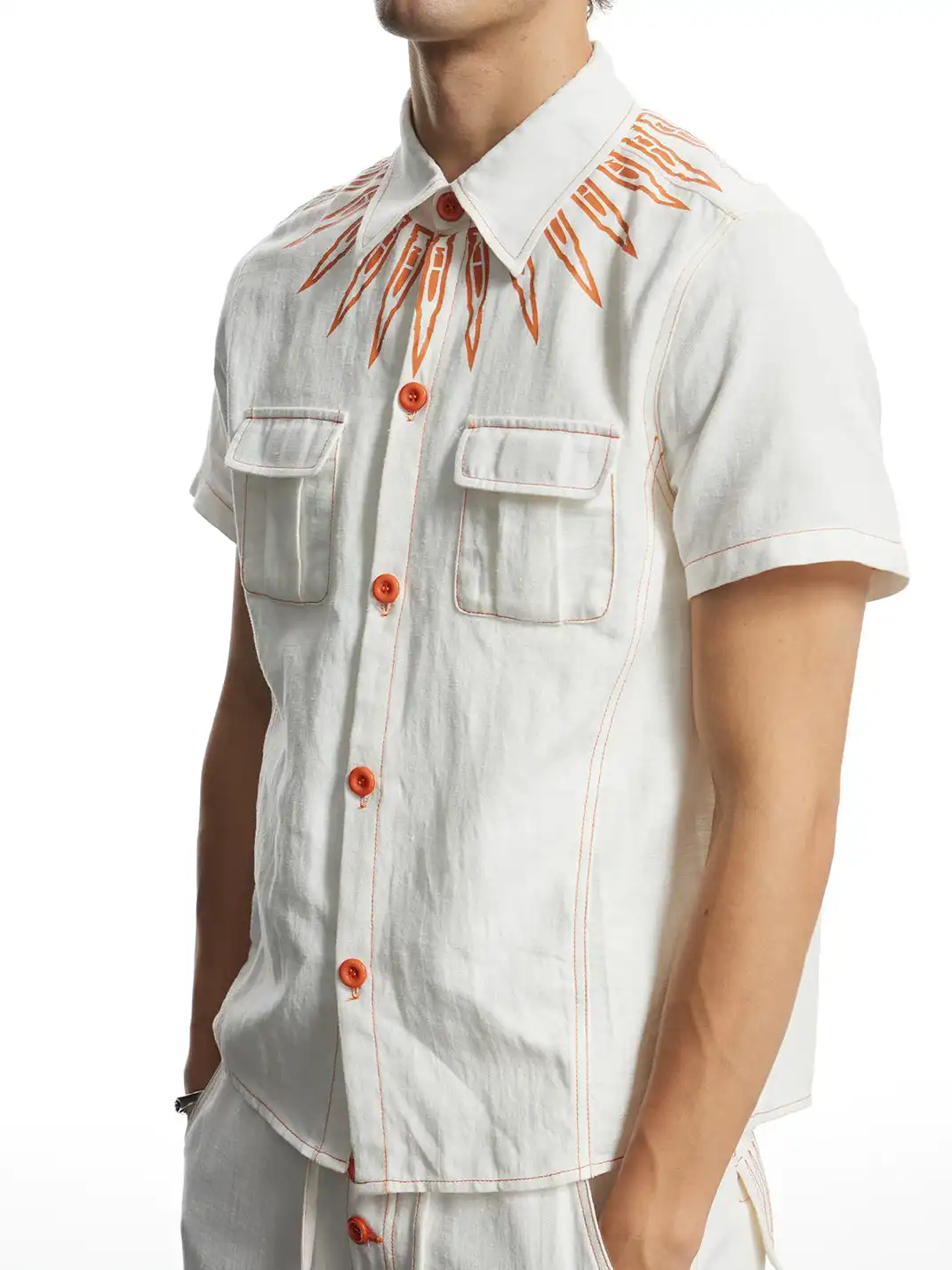 DND4DES | Color Contrast Bullet Print Linen Shirt