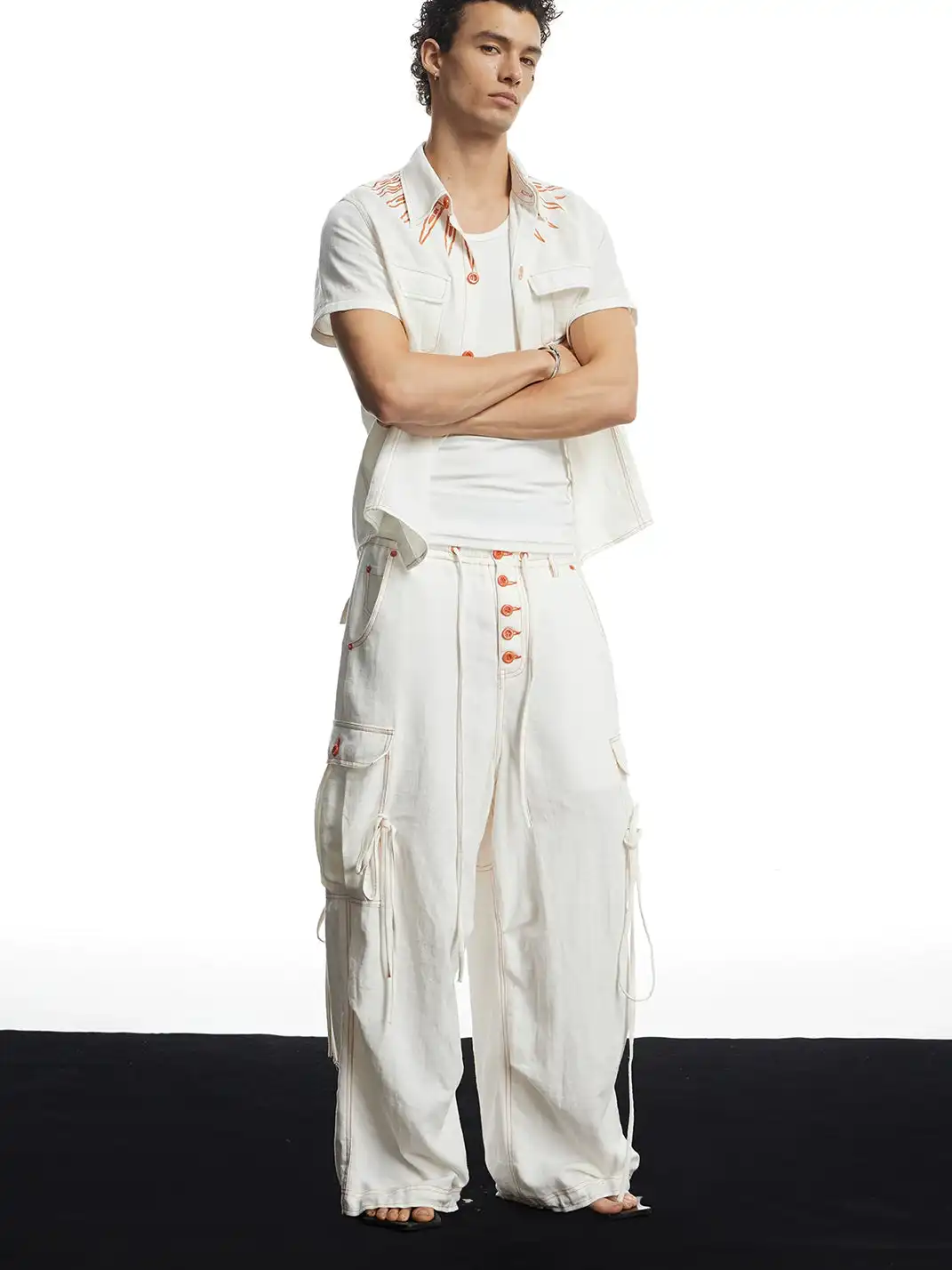DND4DES | Color Contrast Bullet Print Linen Shirt