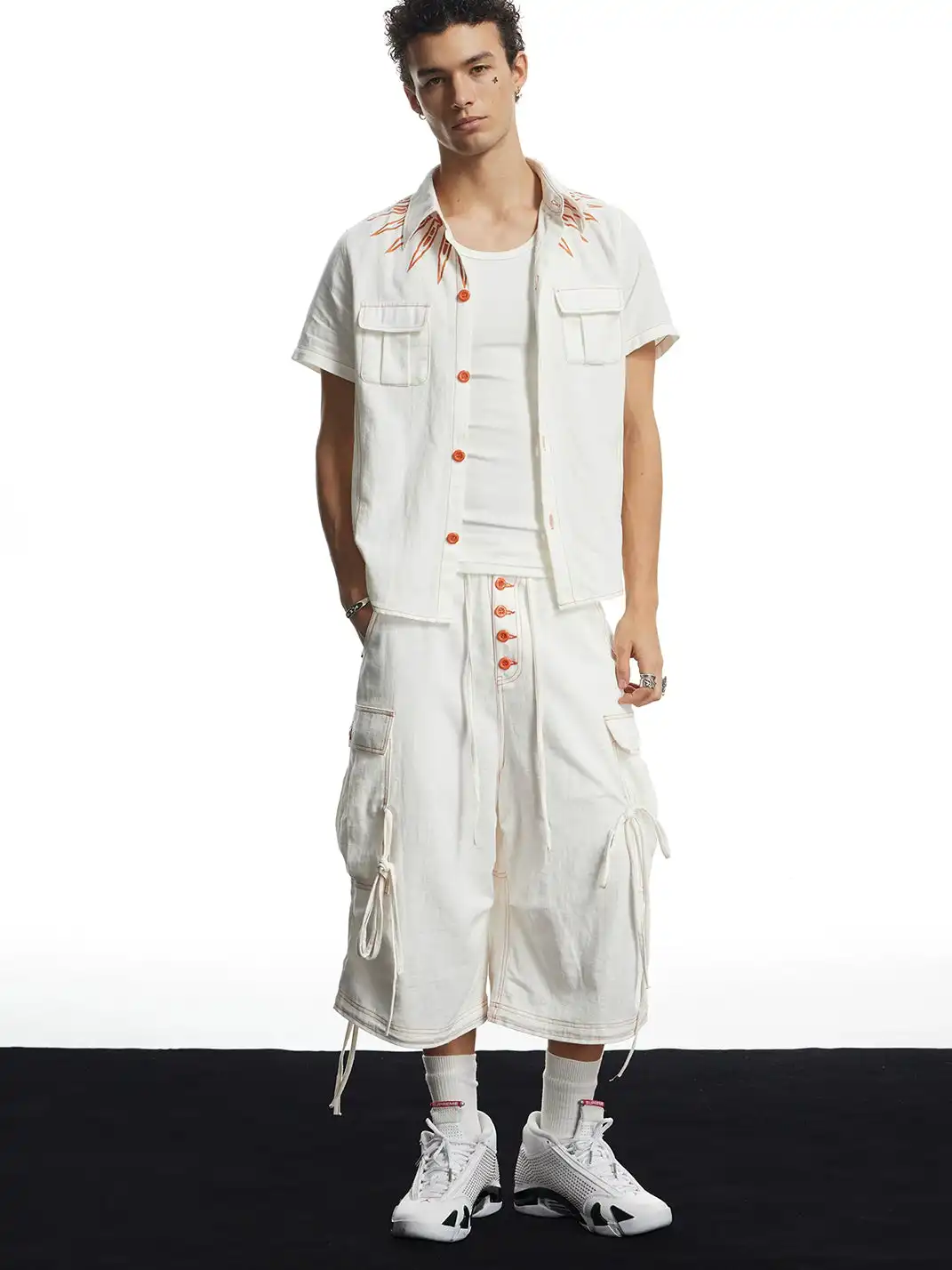 DND4DES | Color Contrast Bullet Print Linen Shirt