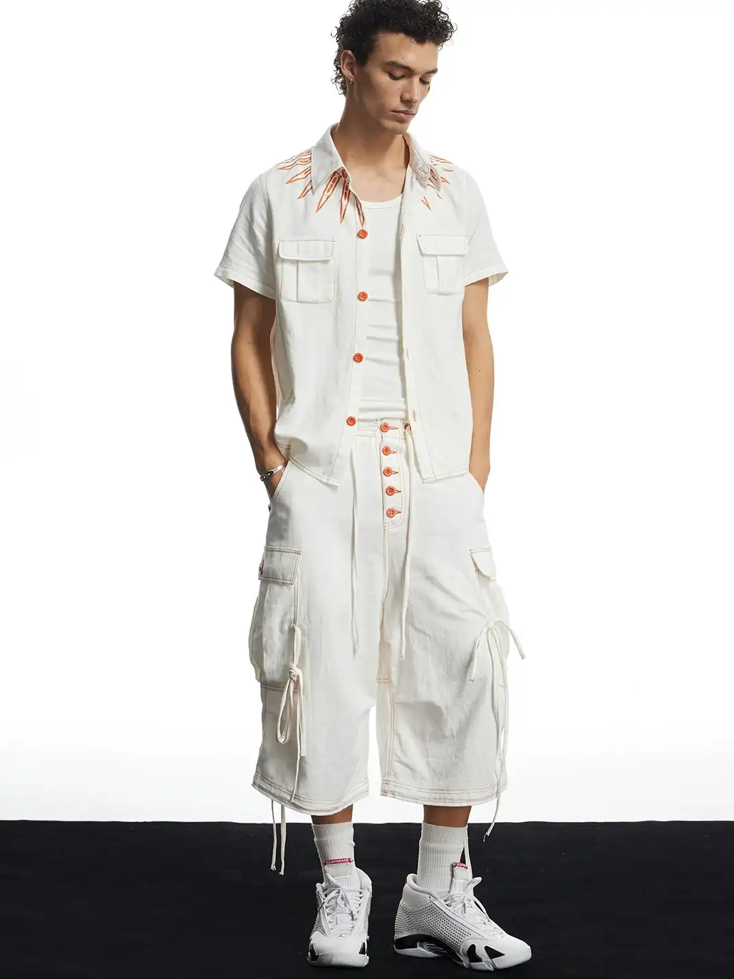 DND4DES | Color Contrast Bullet Print Linen Shirt