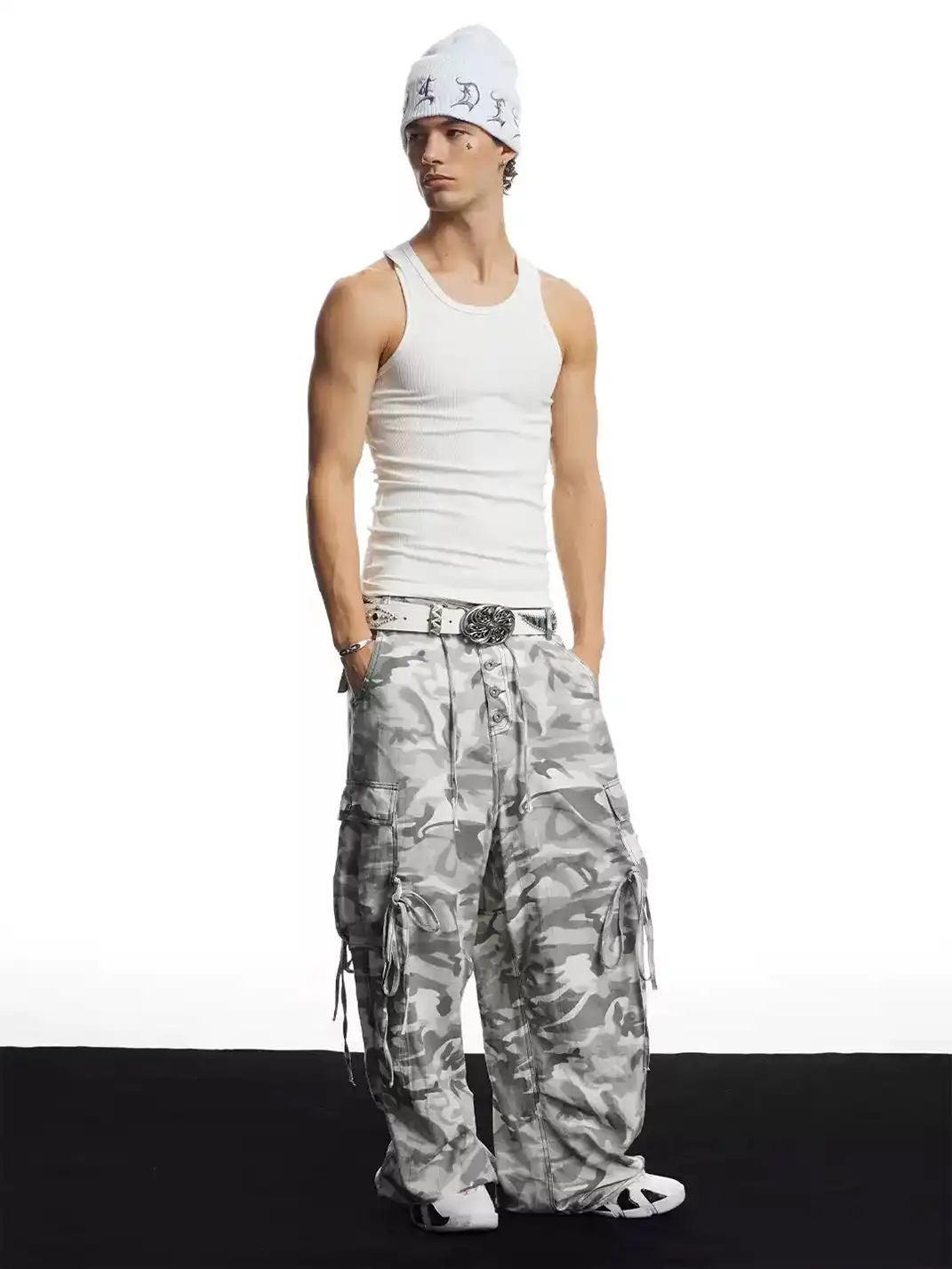 DND4DES | Camouflage Multi-Pocket Straight-Leg Linen Pants