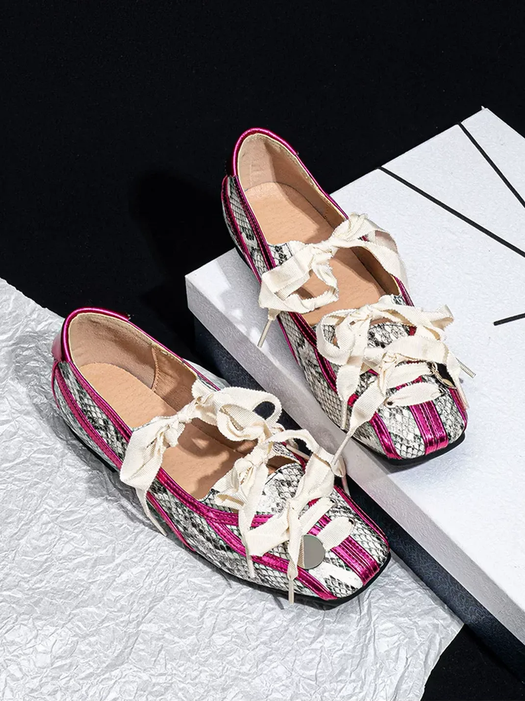 SISTER CURIE | Square Toe Crisscross Strap Ballet Mary Janes