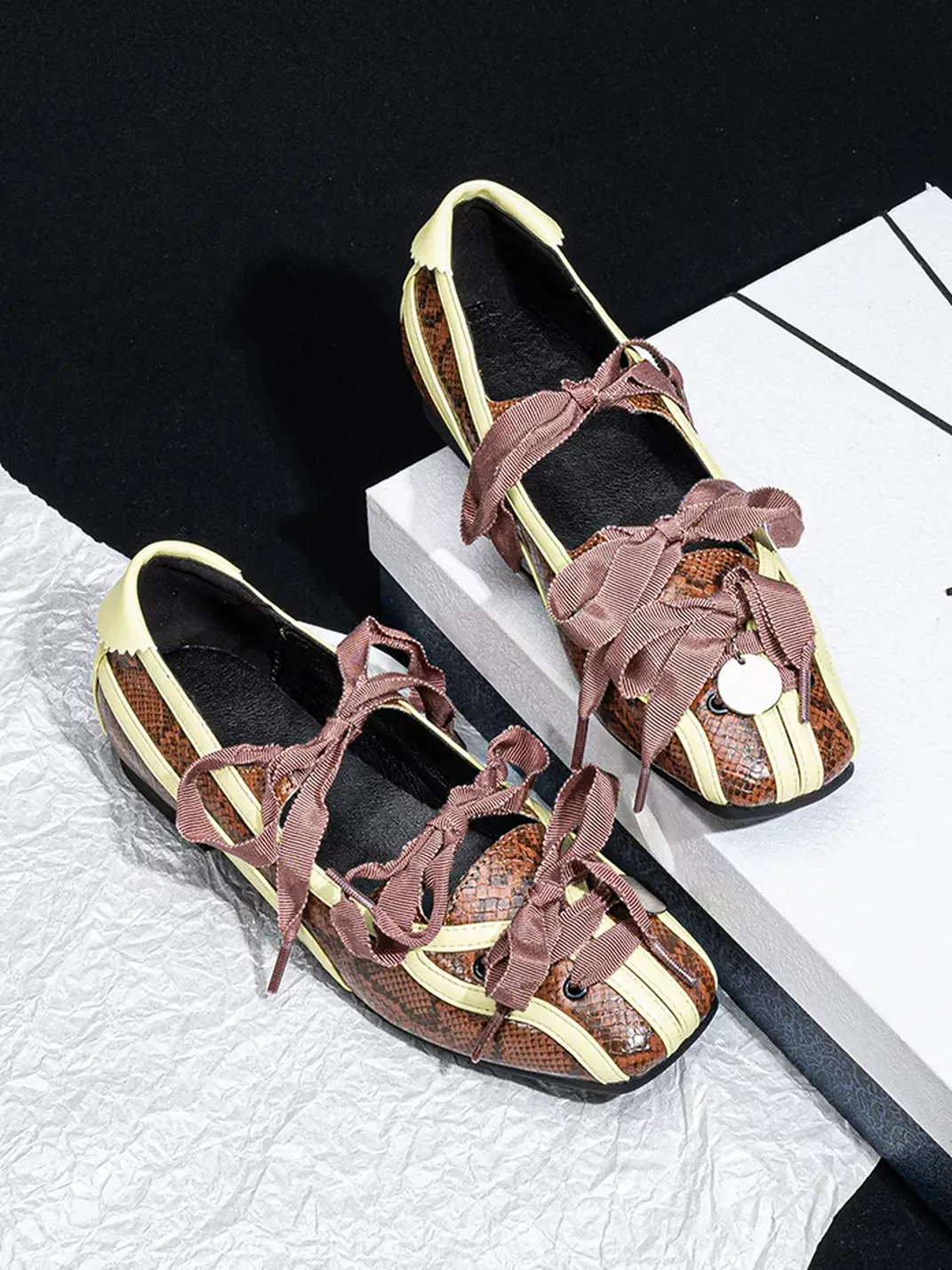 SISTER CURIE | Square Toe Crisscross Strap Ballet Mary Janes