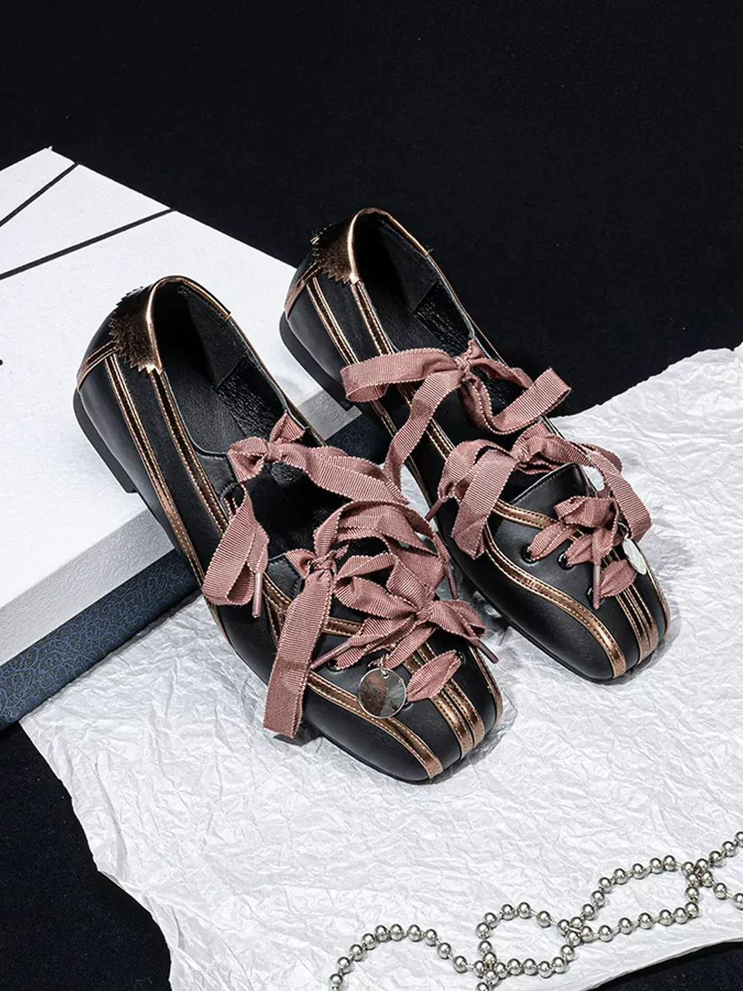SISTER CURIE | Square Toe Crisscross Strap Ballet Mary Janes