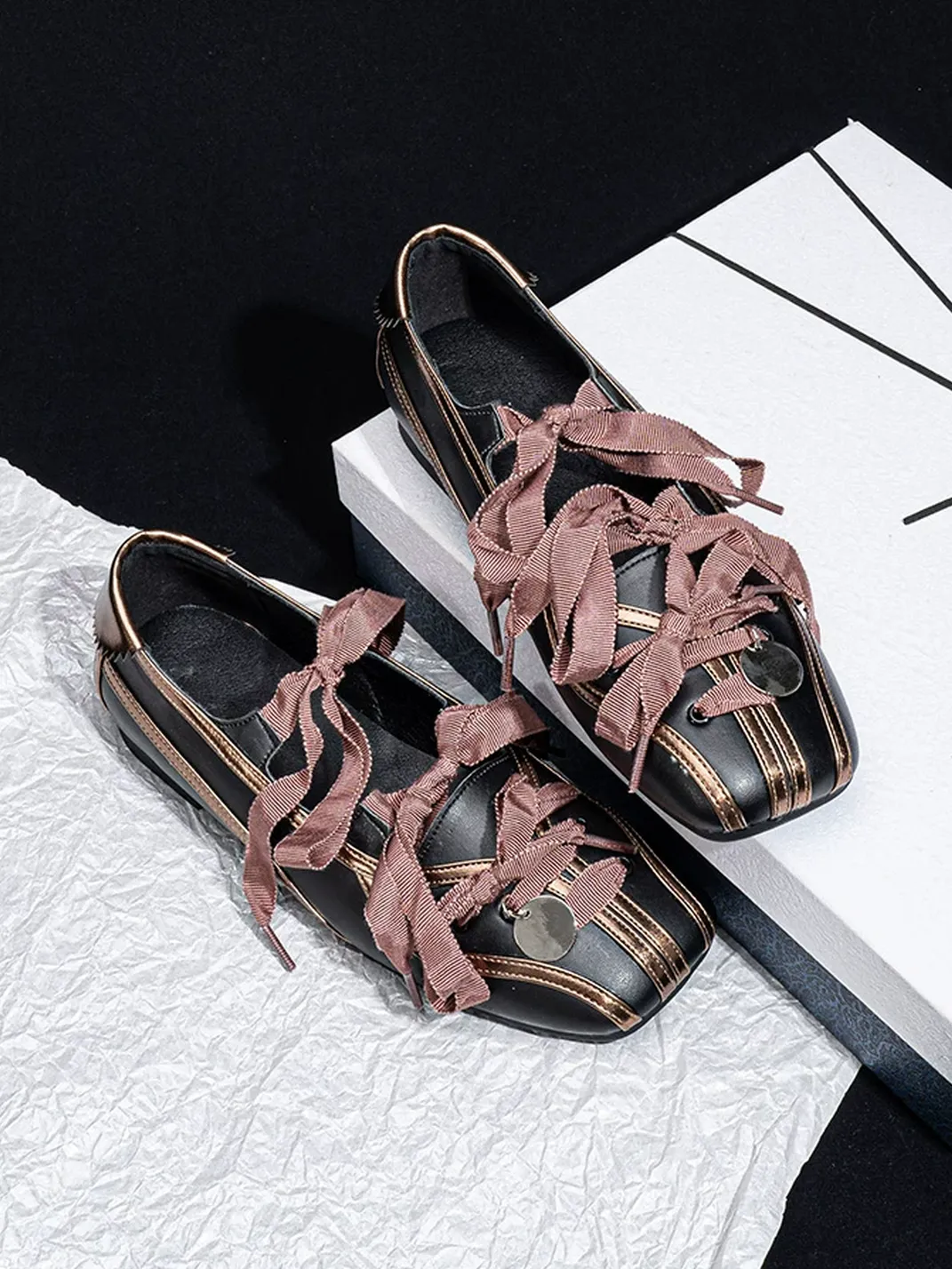 SISTER CURIE | Square Toe Crisscross Strap Ballet Mary Janes