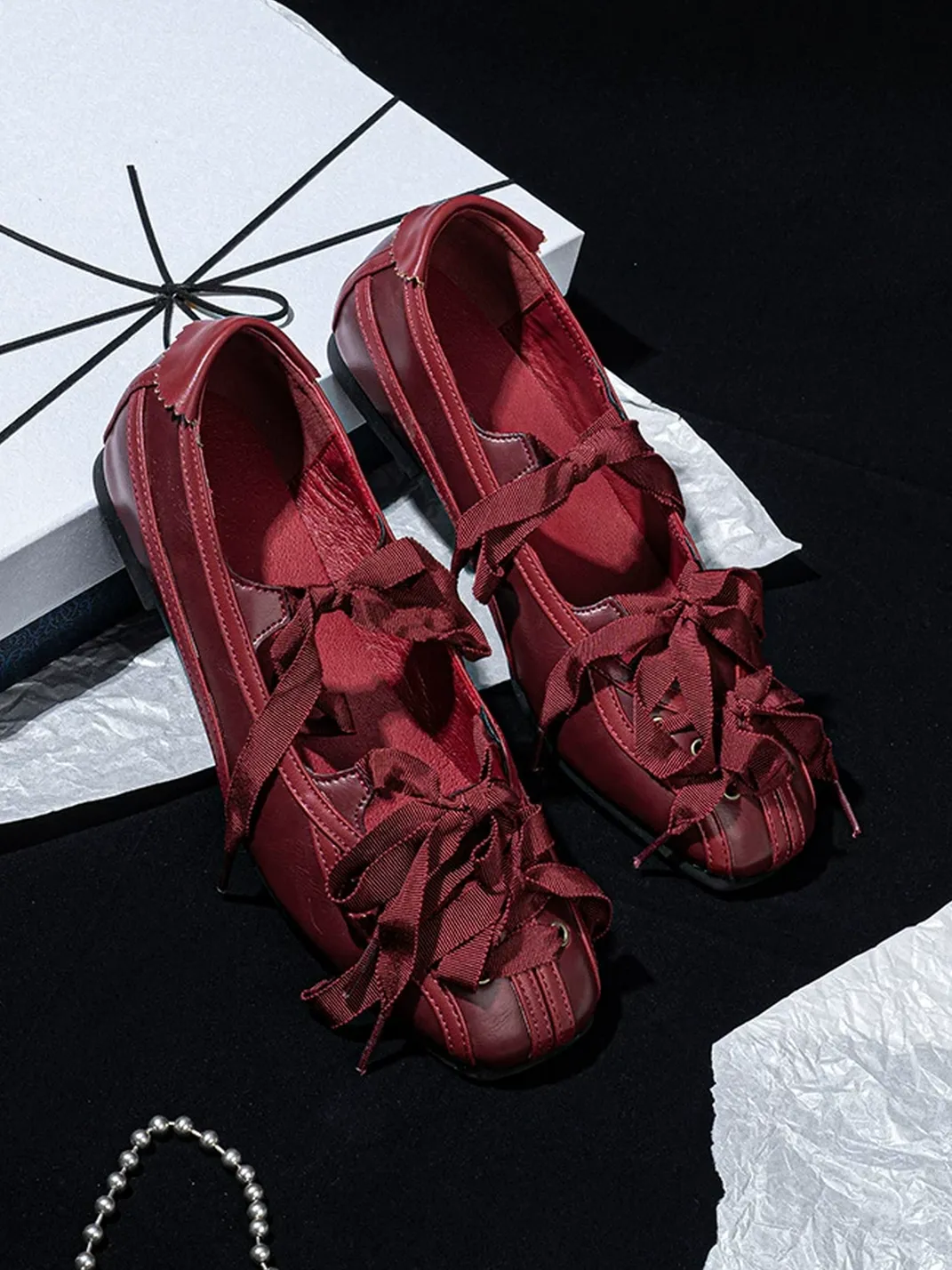 SISTER CURIE | Square Toe Crisscross Strap Ballet Mary Janes