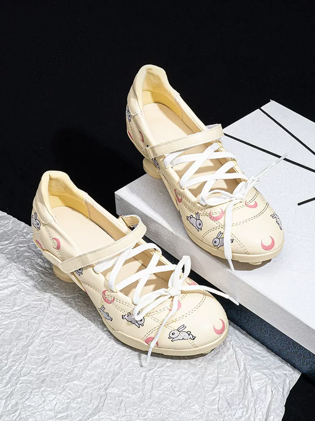 SISTER CURIE | Moon And Star Print Round Toe Mary Janes
