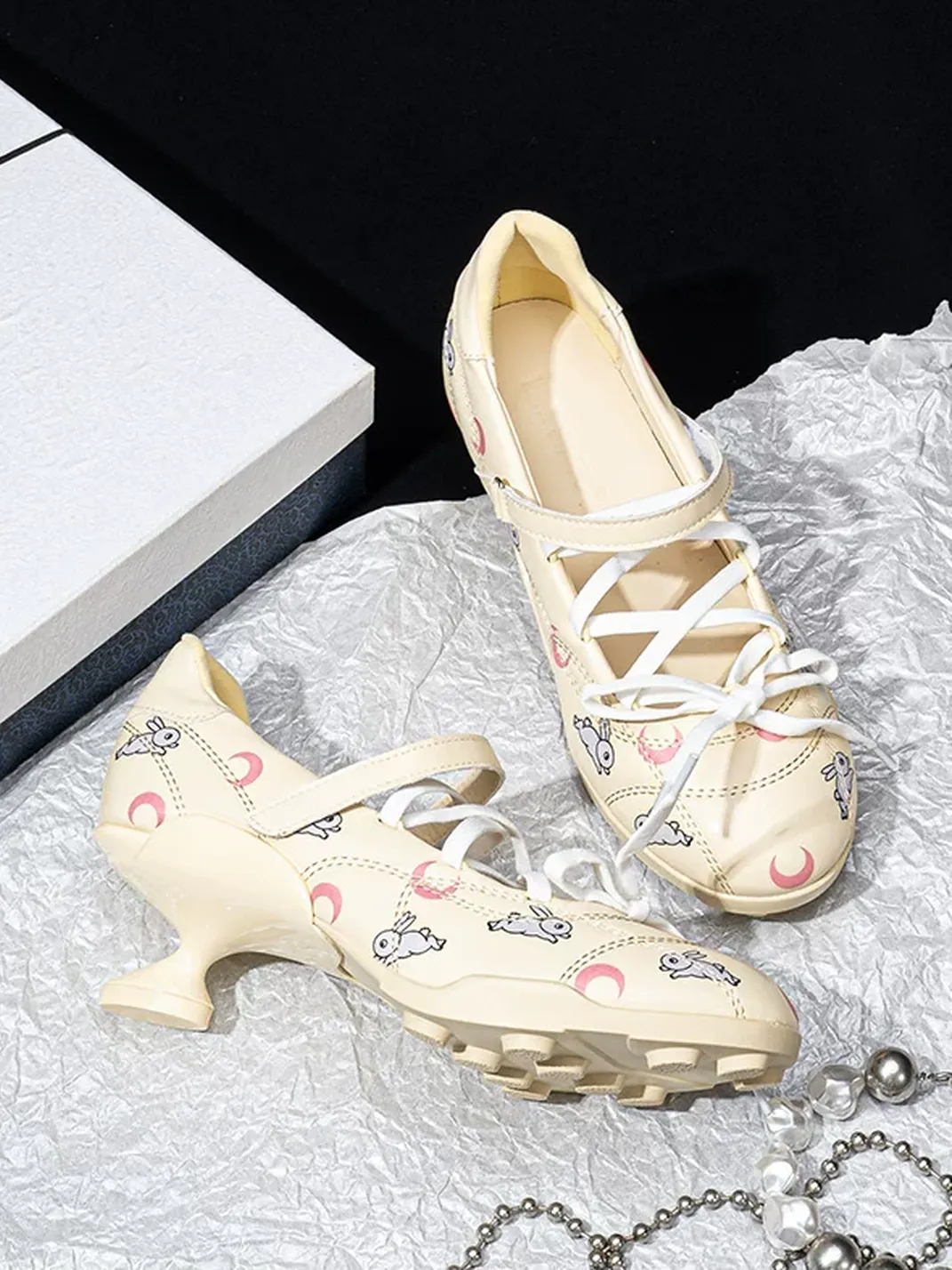 SISTER CURIE | Moon And Star Print Round Toe Mary Janes