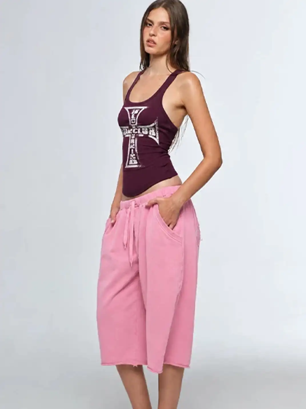 BUM STUDIO | Cross Print Fitted Tank Top