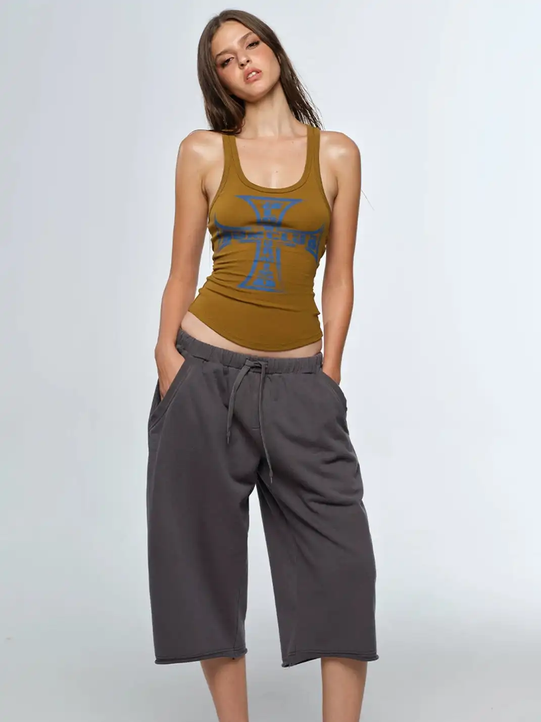 BUM STUDIO | Cross Print Fitted Tank Top