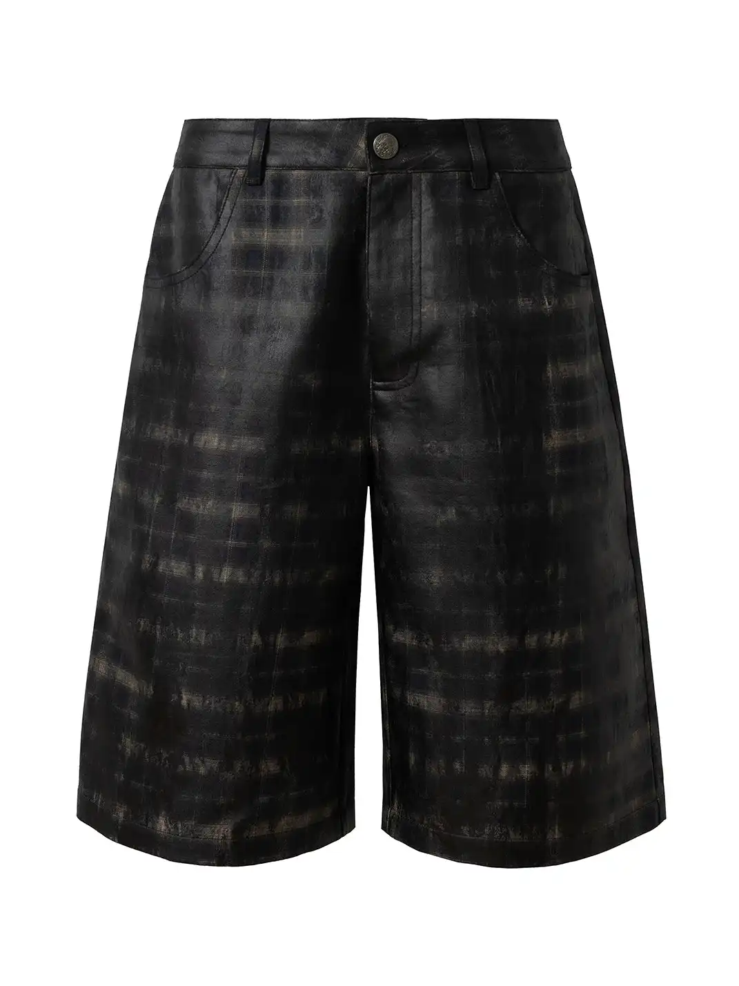 YADcrew | Waxed Spliced Leather Plaid Cropped Pants