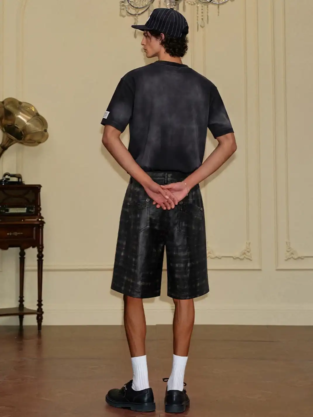YADcrew | Waxed Spliced Leather Plaid Cropped Pants