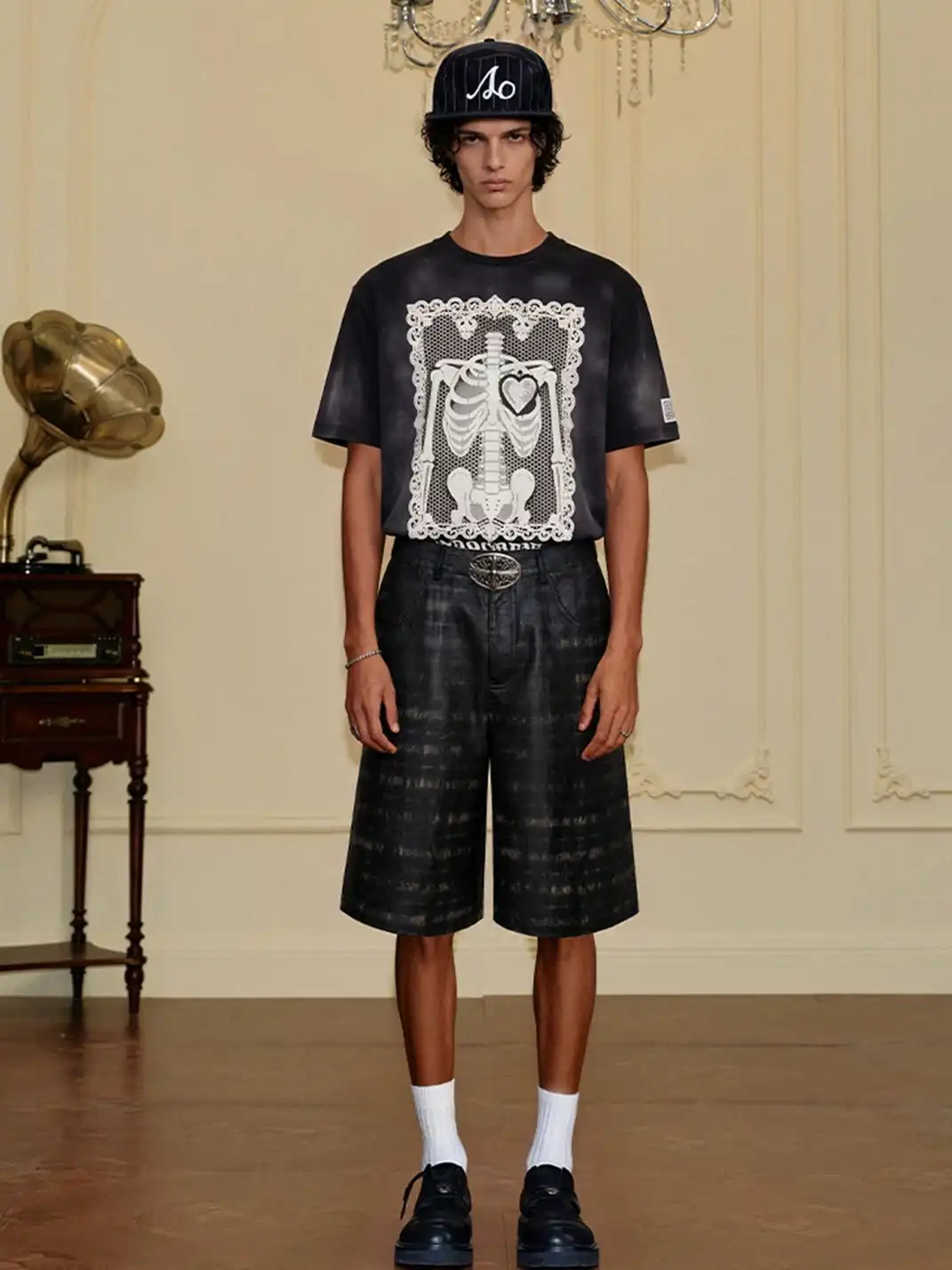 YADcrew | Waxed Spliced Leather Plaid Cropped Pants