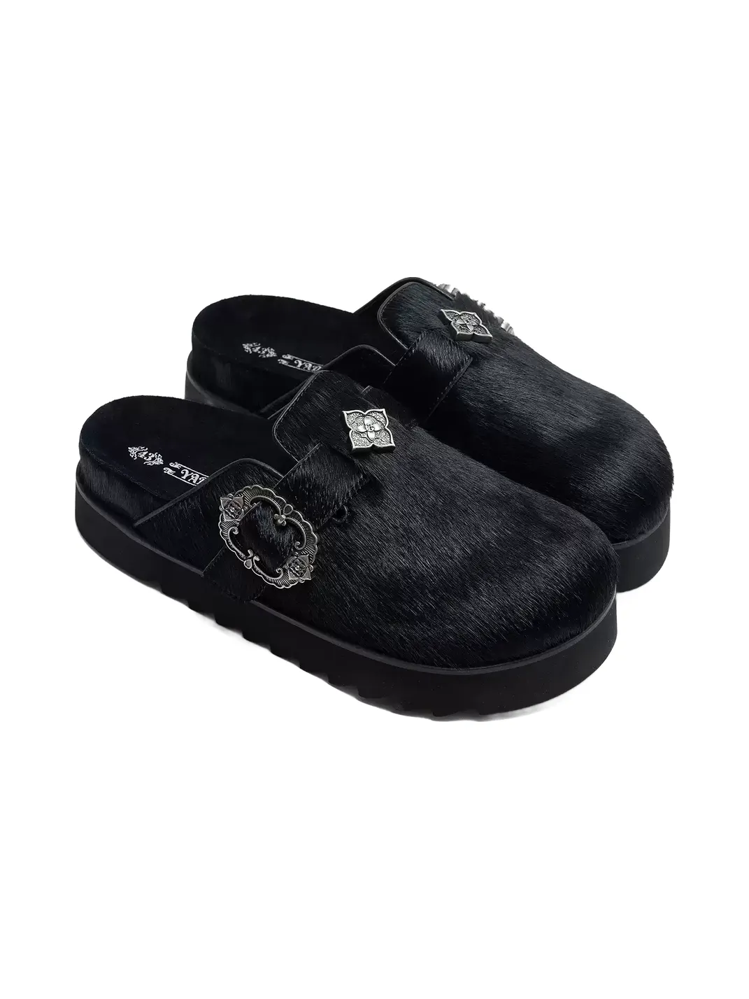 YADcrew | Metal Buckle Hair-On Leather Slides