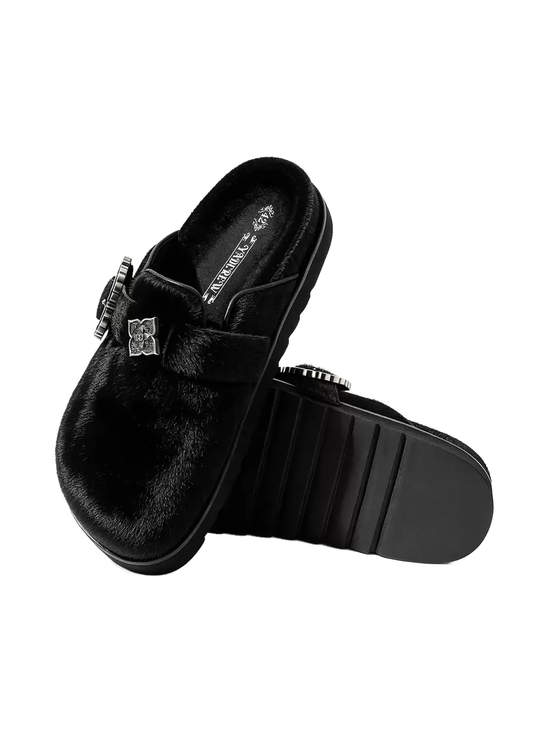YADcrew | Metal Buckle Hair-On Leather Slides