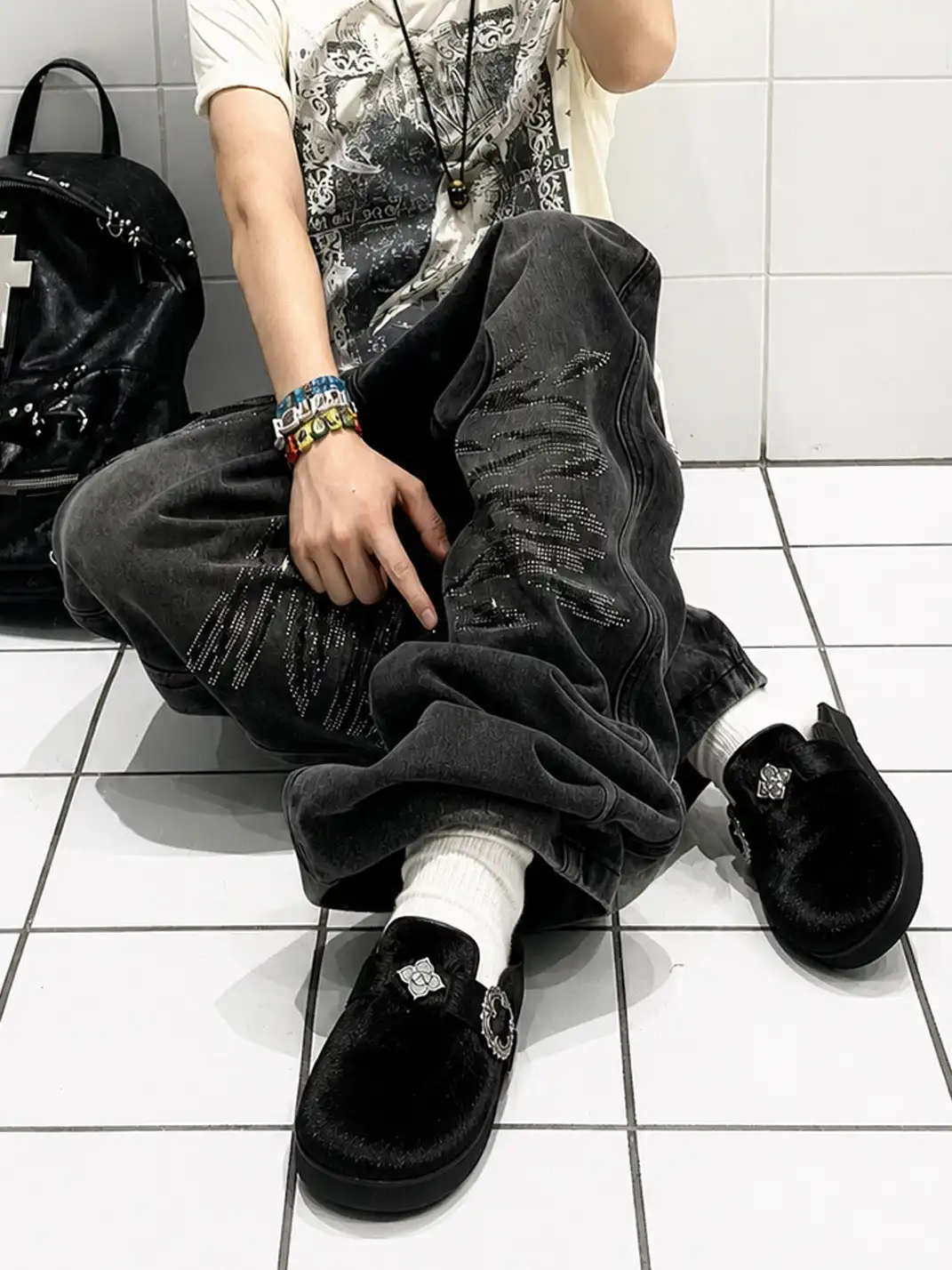 YADcrew | Metal Buckle Hair-On Leather Slides