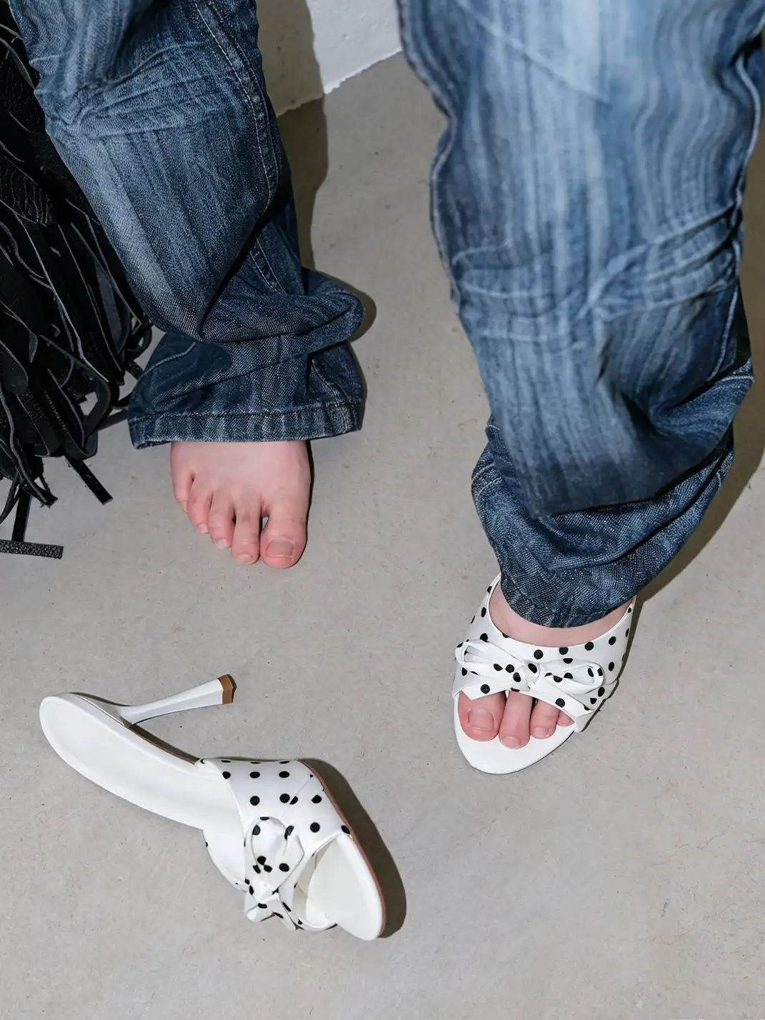 Mooreyu | Polka Dot Bow Open Toe High Heels