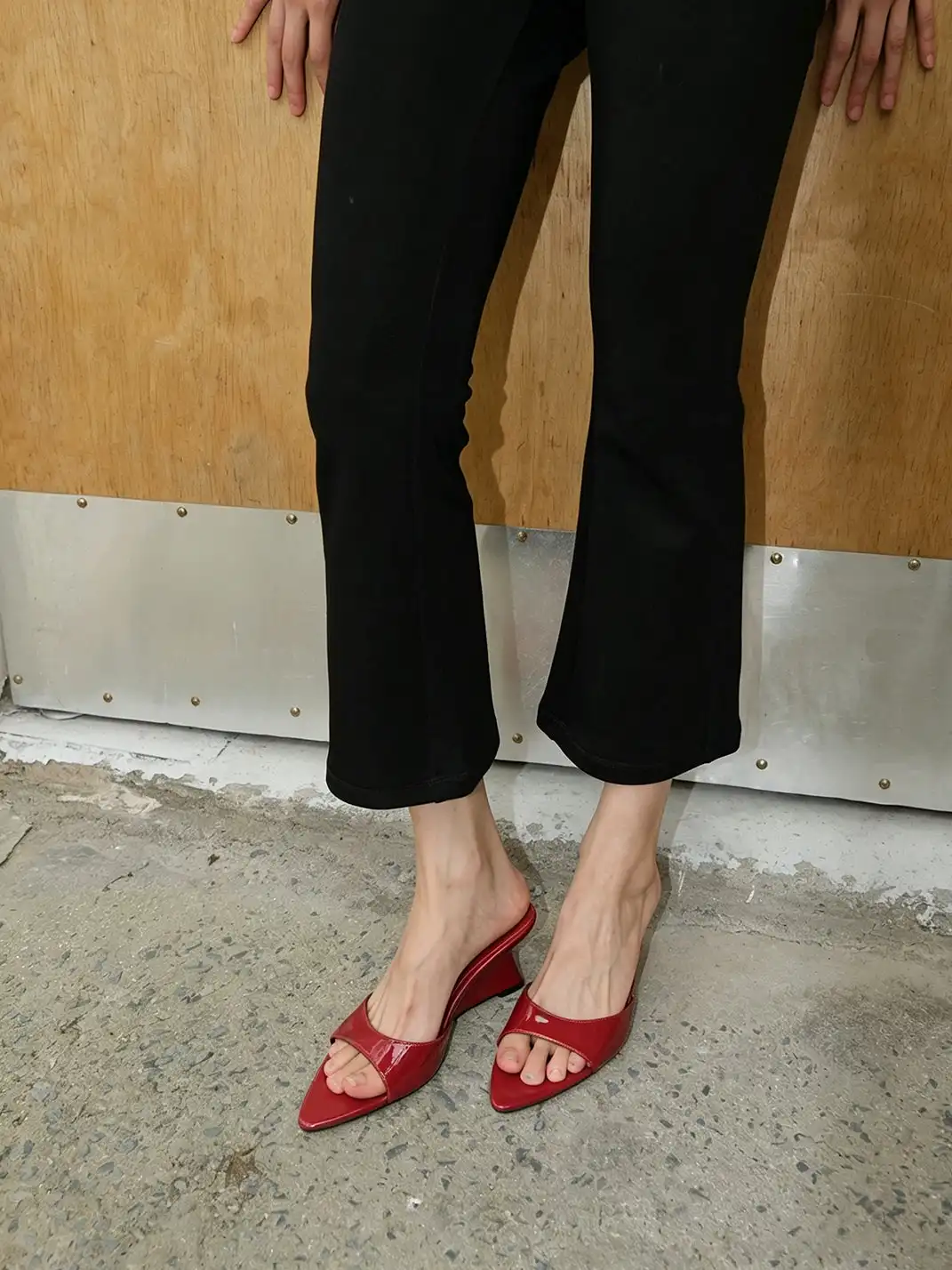 Mooreyu | Pointed One-Strap Open Toe Wedge Heels