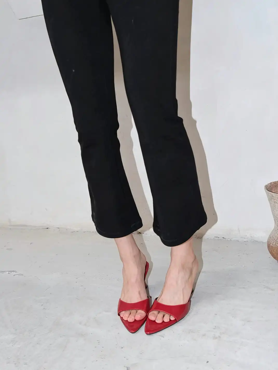 Mooreyu | Pointed One-Strap Open Toe Wedge Heels