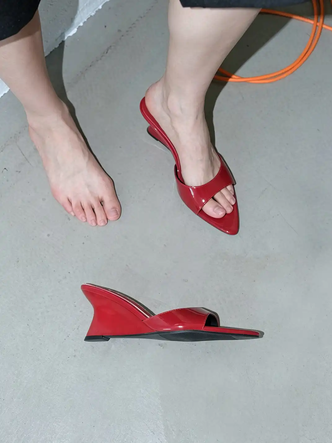 Mooreyu | Pointed One-Strap Open Toe Wedge Heels