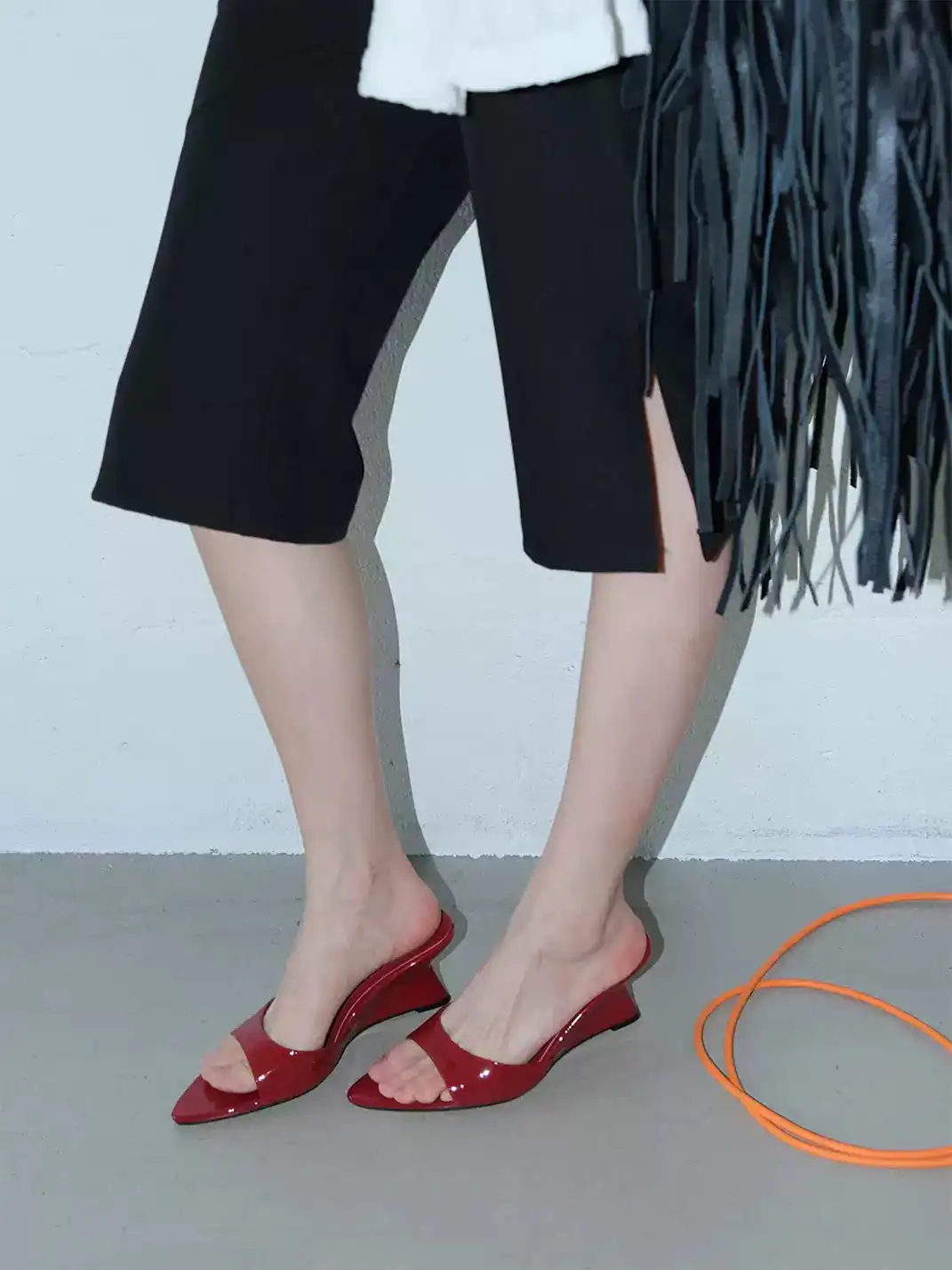 Mooreyu | Pointed One-Strap Open Toe Wedge Heels