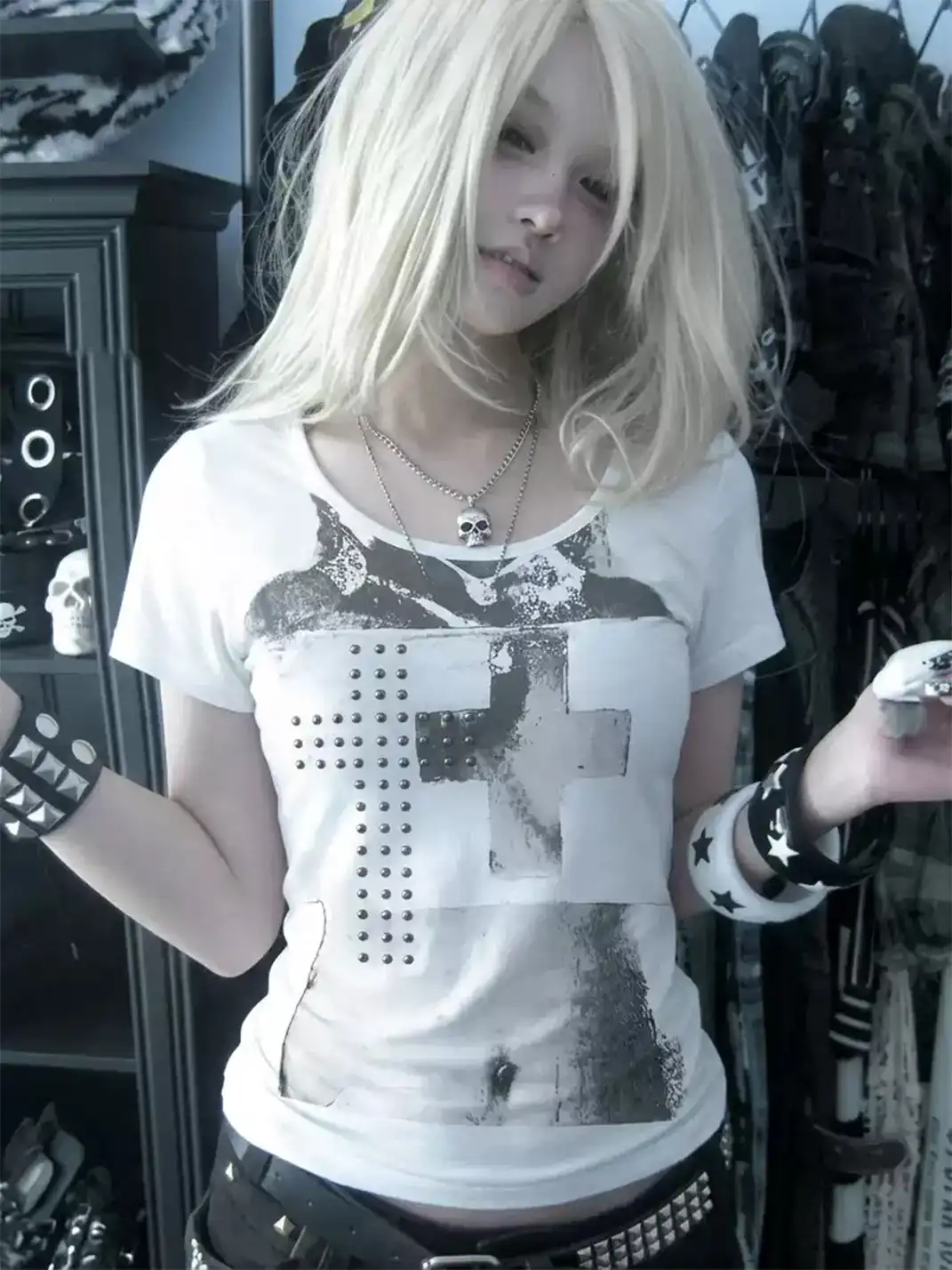 Imdelusion | Punk Studded Portrait Print T-Shirt