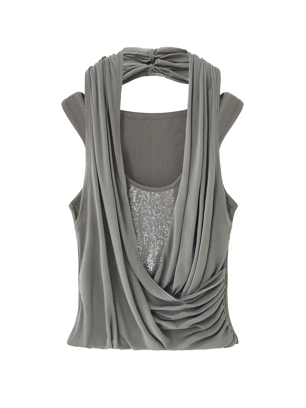 Imdelusion | Double-Layer Low-Cut Sequin Off-Shoulder Halter Top