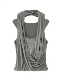 Imdelusion | Double-Layer Low-Cut Sequin Off-Shoulder Halter Top