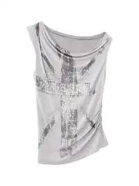 Imdelusion | Asymmetric One-Shoulder Union Jack Silver Foil Print Tank Top