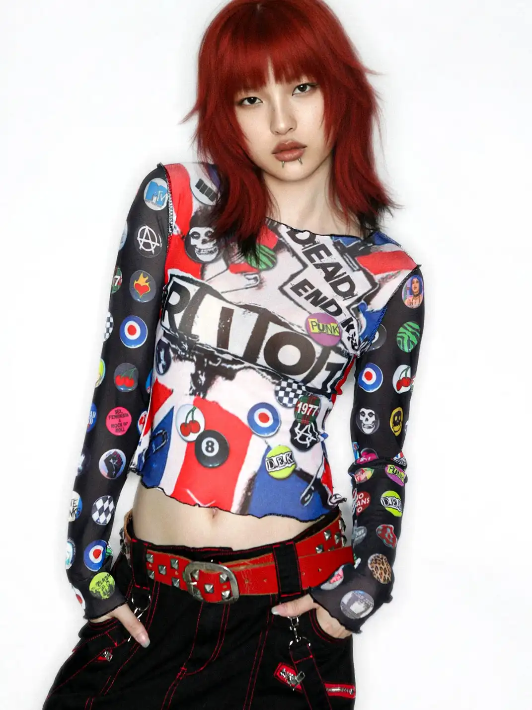 DeadEndKids | Graphic Print Stretch Mesh Top