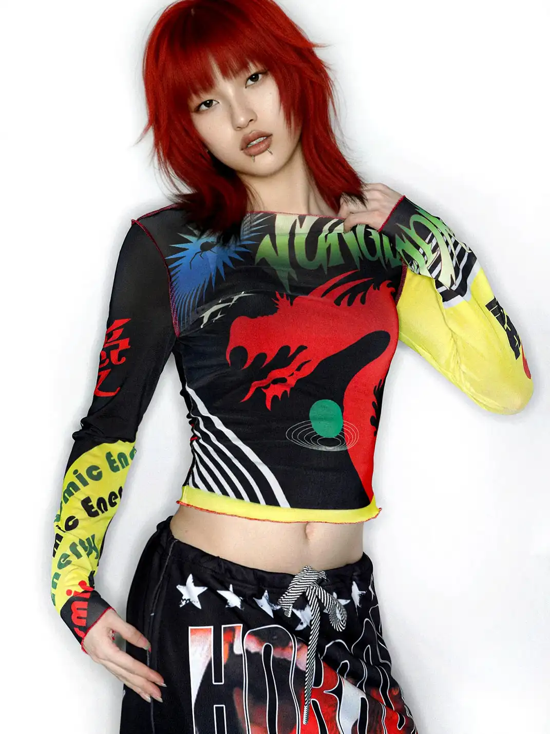 DeadEndKids | Graphic Print Stretch Mesh Top